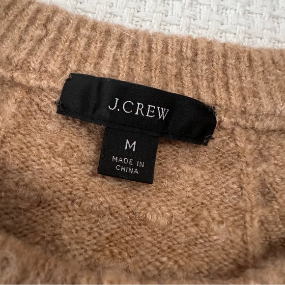 J. Crew Camel Tan Stretch Wool Cable Knit Crewneck Sweater Womens Medium - Picture 7 of 8